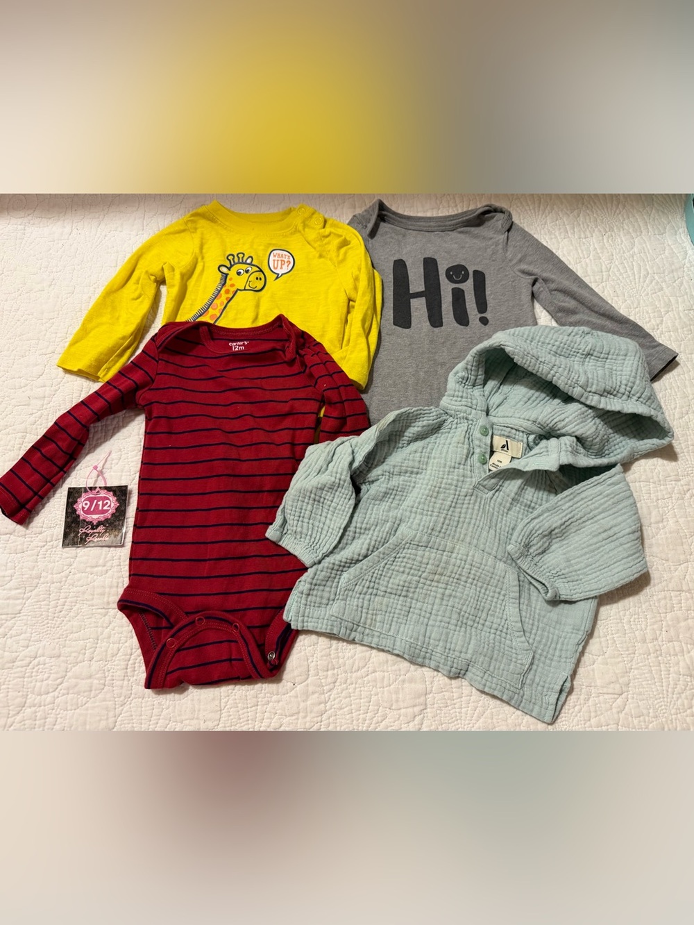 Baby Mixed Onesie & Hoodie Bundle - Yellow, Gray, Red, Mint
